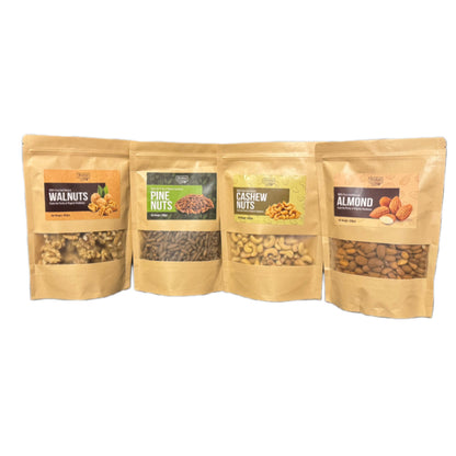 Premium Dry Fruit Gift Basket - Pine Nut, Cashew Nut, Walnut and Almond 4 ITEMS (250g pack Each)